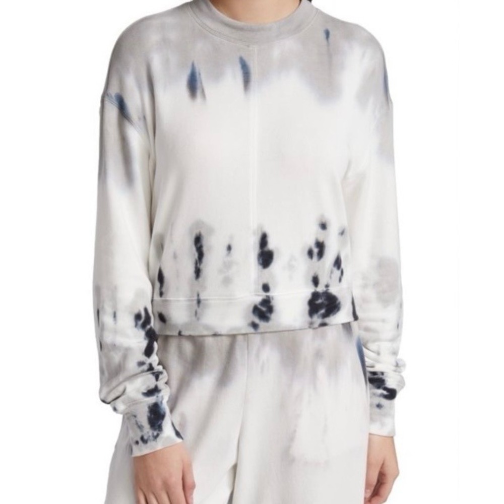 Alice + Olivia Tie Dye Cropped Sweatshirt Grey White Black Large